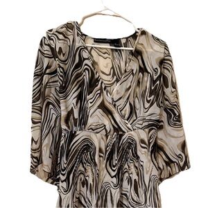 Dana Buchman Swirl Pattern Blouse in Brown and Cream
